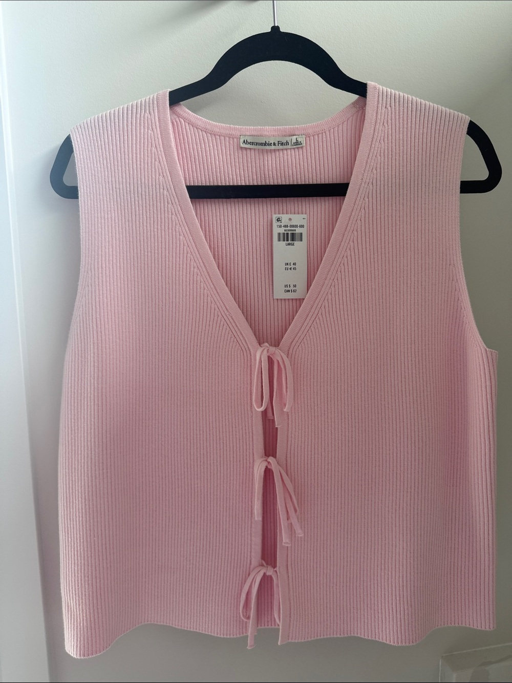 Abercrombie & Fitch Light Pink Ribbed Tie-Front top